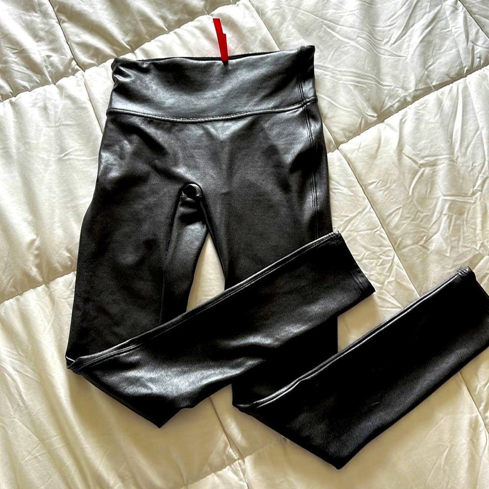 Black faux leather Spanx